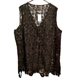 NWT Sz 3X Suzanne Betro black tie front lace long tunic sleeveless career XXXL